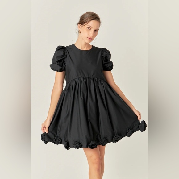 English Factory Women's Poplin Corsage Mini Dress, Black Size Medium NWT - Picture 5 of 16